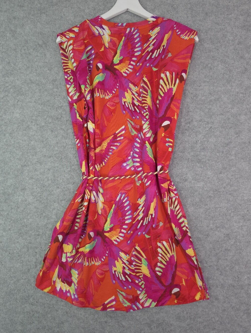 FARM Rio Orange Flying Birds Organic Cotton Jersy Mini Dress Padded Shoulders - Picture 4 of 9